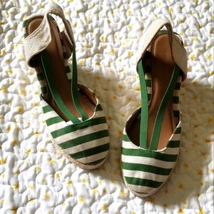 Montego Bay Club green n white striped wedge espad